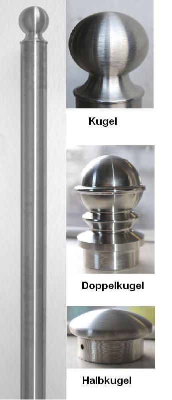 Edelstahlpfosten Ø 60 mm zum Einbetonieren mit diversen Kugeln