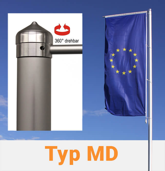 Fahnenmast -MD- Ø 70 mm, aus Aluminium, mit Drehkopfausleger nicht hissbar 