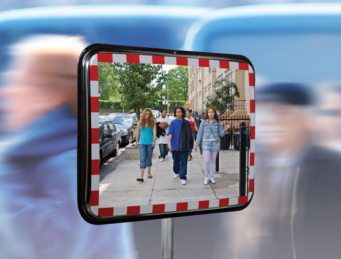 Verkehrsspiegel rot/weiss aus Edelstahl, 60 x 80 cm vereisungsfrei