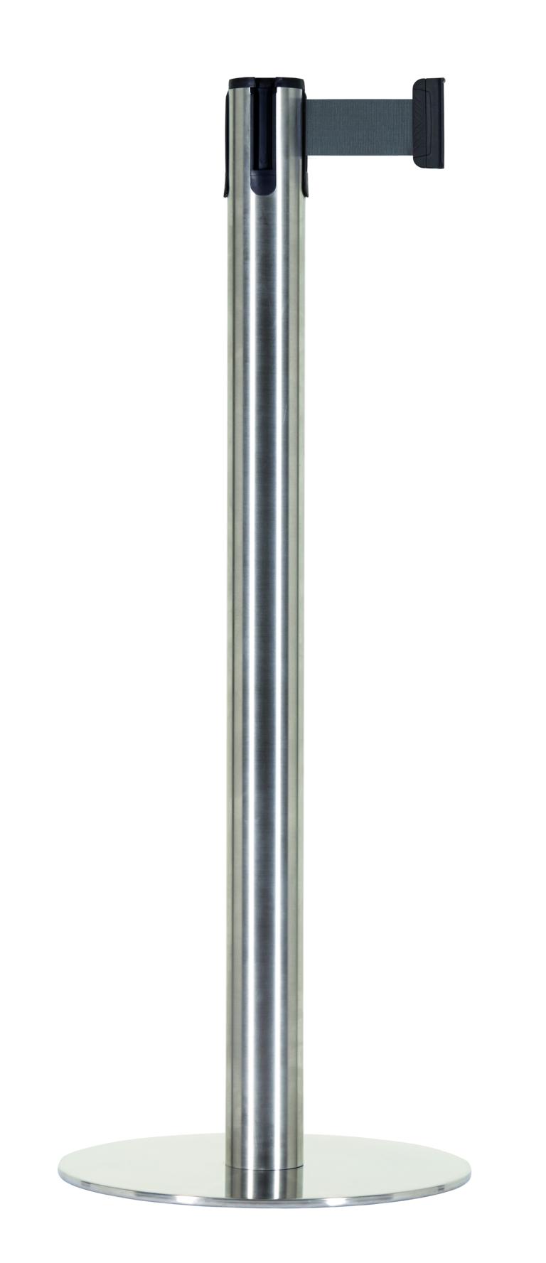 Gurtpfosten -BELTRAC ACCENT-, mobil mit flachem Fuß, aus Edelstahl, Gurtlänge 2,3 m