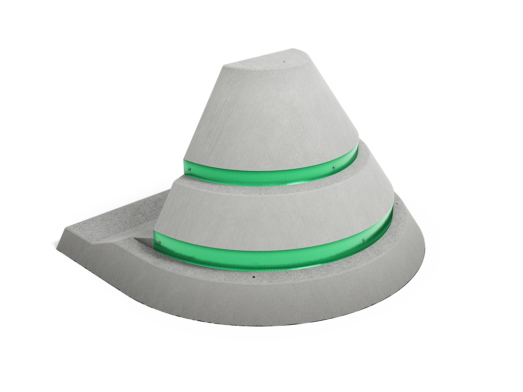 Anfahrschutzpoller Typ IVb 1457x1713x940 mm mit Zusatzfuß und Reflexfolie