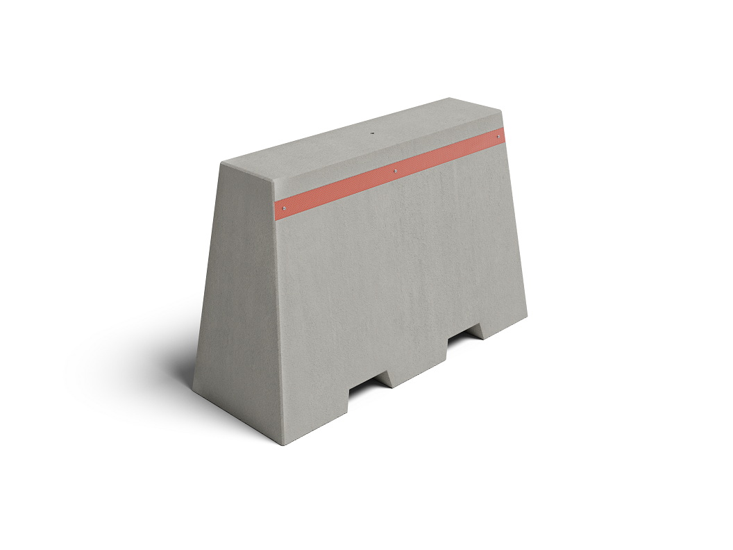 Trapezstein 1000x380x650 mm Grau mit Zinkenaussparung und Reflexfolie in rot