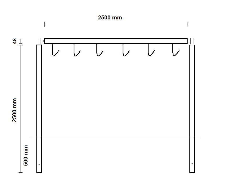 Wäschegerüst 3-teilig Ø 60 mm aus Stahl, Breite: 2500 mm