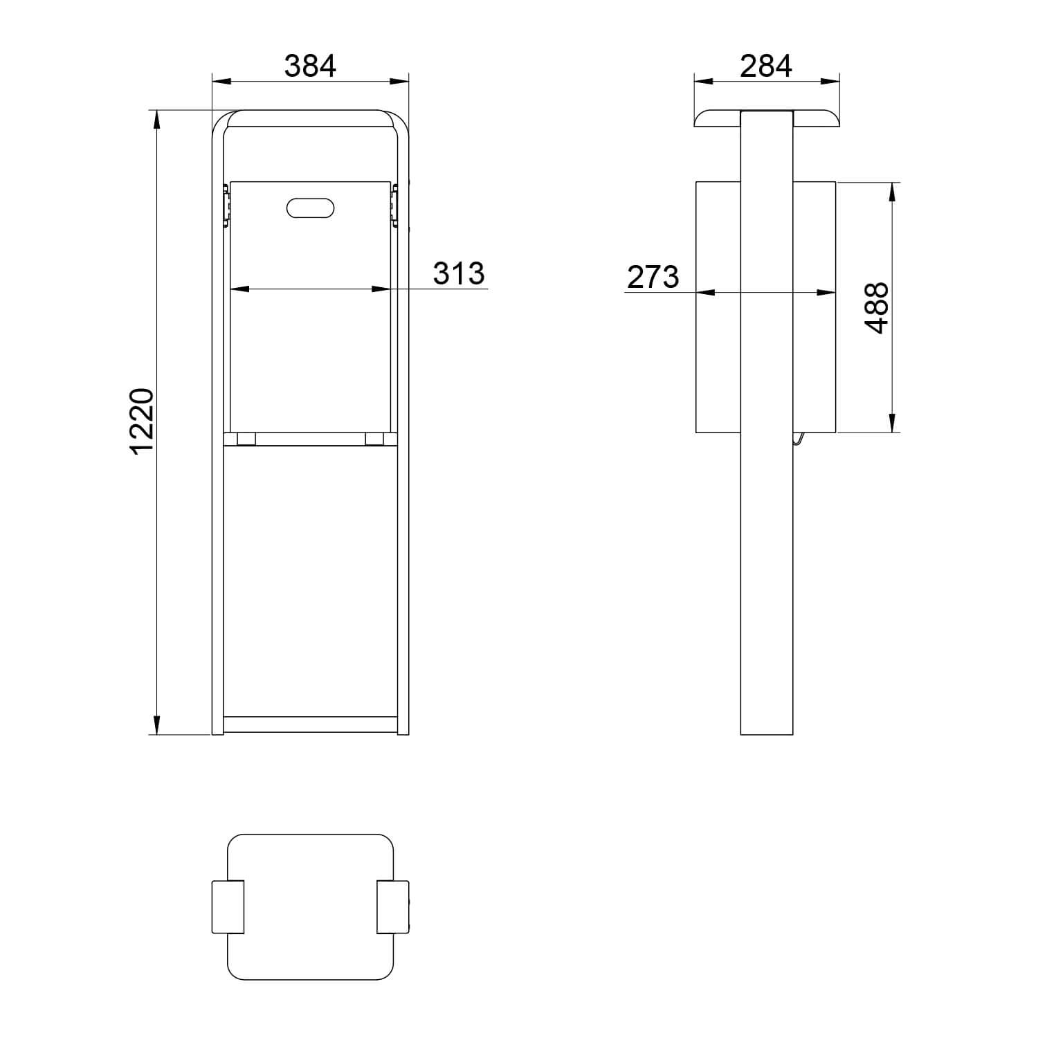 Abfallbehälter -Arial-, 40 Liter, aus Stahl, mit Dach, zum Einbetonieren