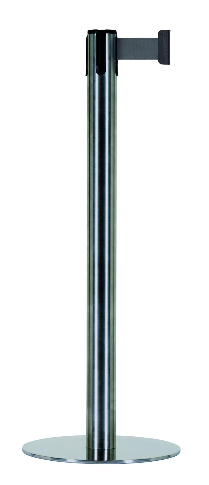 Gurtpfosten -BELTRAC ACCENT-, mobil mit flachem Fuß, aus Edelstahl, Gurtlänge 2,3 m