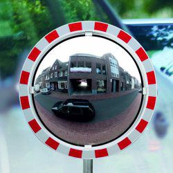 Verkehrsspiegel aus Acryl Ø 60 oder 80 cm, Blickwinkel 180°, Rahmen rot/weiss