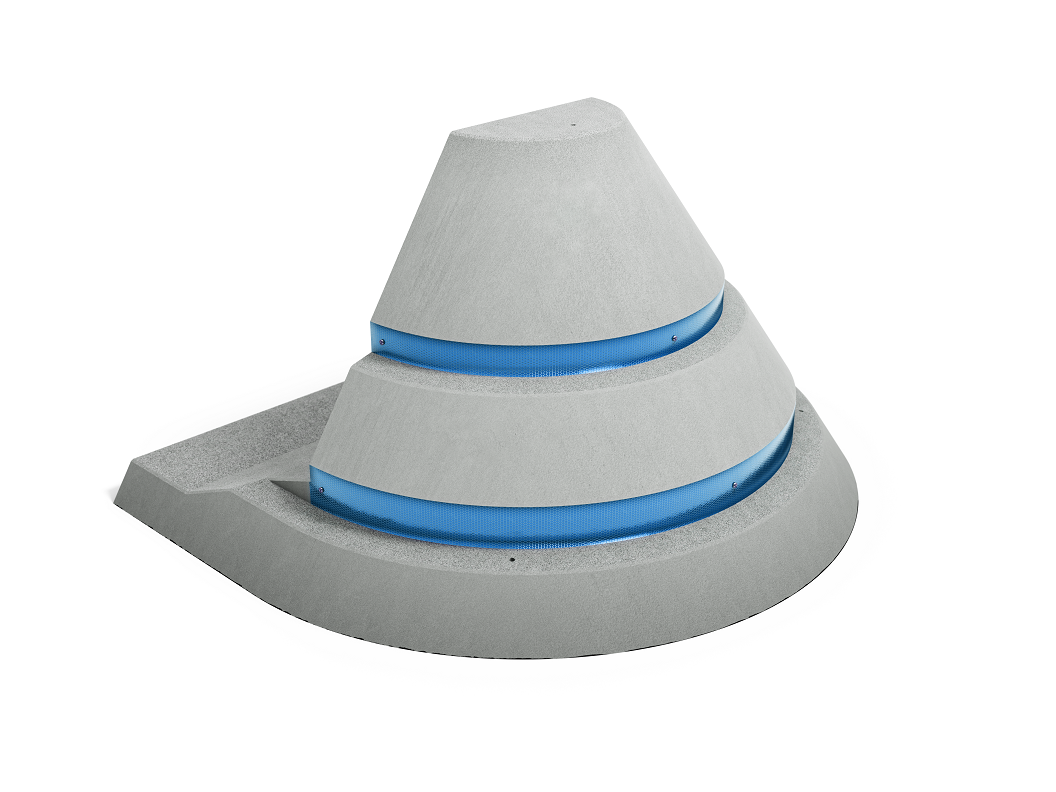 Anfahrschutzpoller Typ IVb 1457x1713x940 mm mit Zusatzfuß und Reflexfolie