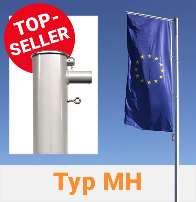 Fahnenmast -MH- aus Aluminium | Ø 75 mm | mit hissbarem Drehkopfausleger