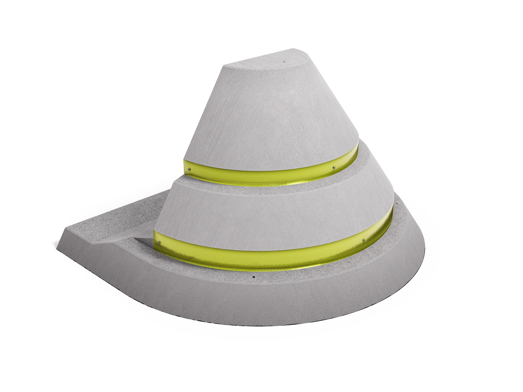 Anfahrschutzpoller Typ IVb 1457x1713x940 mm mit Zusatzfuß und Reflexfolie